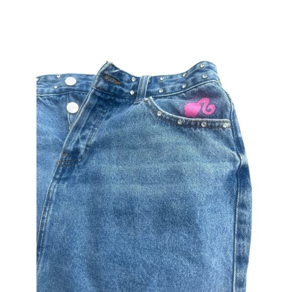 Forever 21 Barbie Graphic Denim Mini Skirt rhinestone sequin-embellished. SZ-M. - Picture 3 of 6